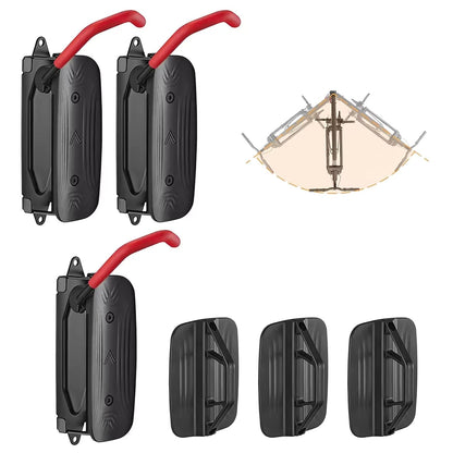 Wall-mounted bike carrier with a space-saving design, featuring a unique swivel mount for easy rotation, robust steel construction for durability, protective coating to prevent scratches on the bike and wall, and includes all necessary parts for straightforward installation.