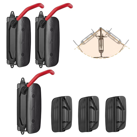 Wall-mounted bike carrier with a space-saving design, featuring a unique swivel mount for easy rotation, robust steel construction for durability, protective coating to prevent scratches on the bike and wall, and includes all necessary parts for straightforward installation.