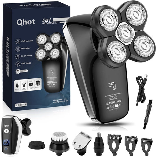 Qhot - 2024 Upgraded 6 In 1 Cordless Waterproof Head Shaver For Bald Men