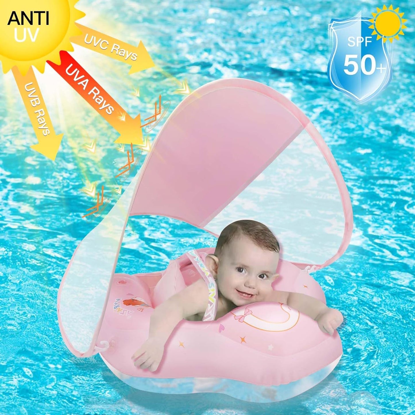 Loowarts - Baby Pool Float With Sunshade And Safety Seat, UPF50+ Protection