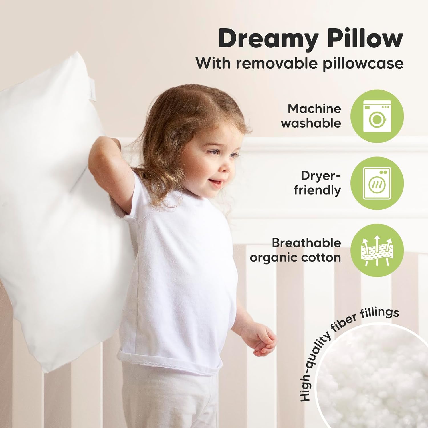 Keababies - Toddler Pillow With Pillowcase, Jumbo 14x20, Soft Organic Cotton, Machine Washable