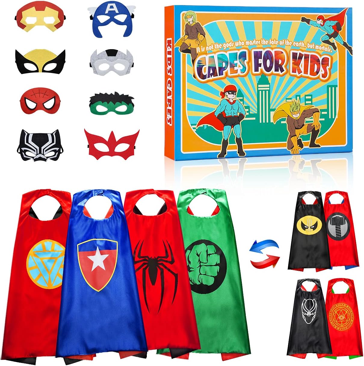 Roko - Superhero Capes For Kids, Double-Sided, 8 Heroes