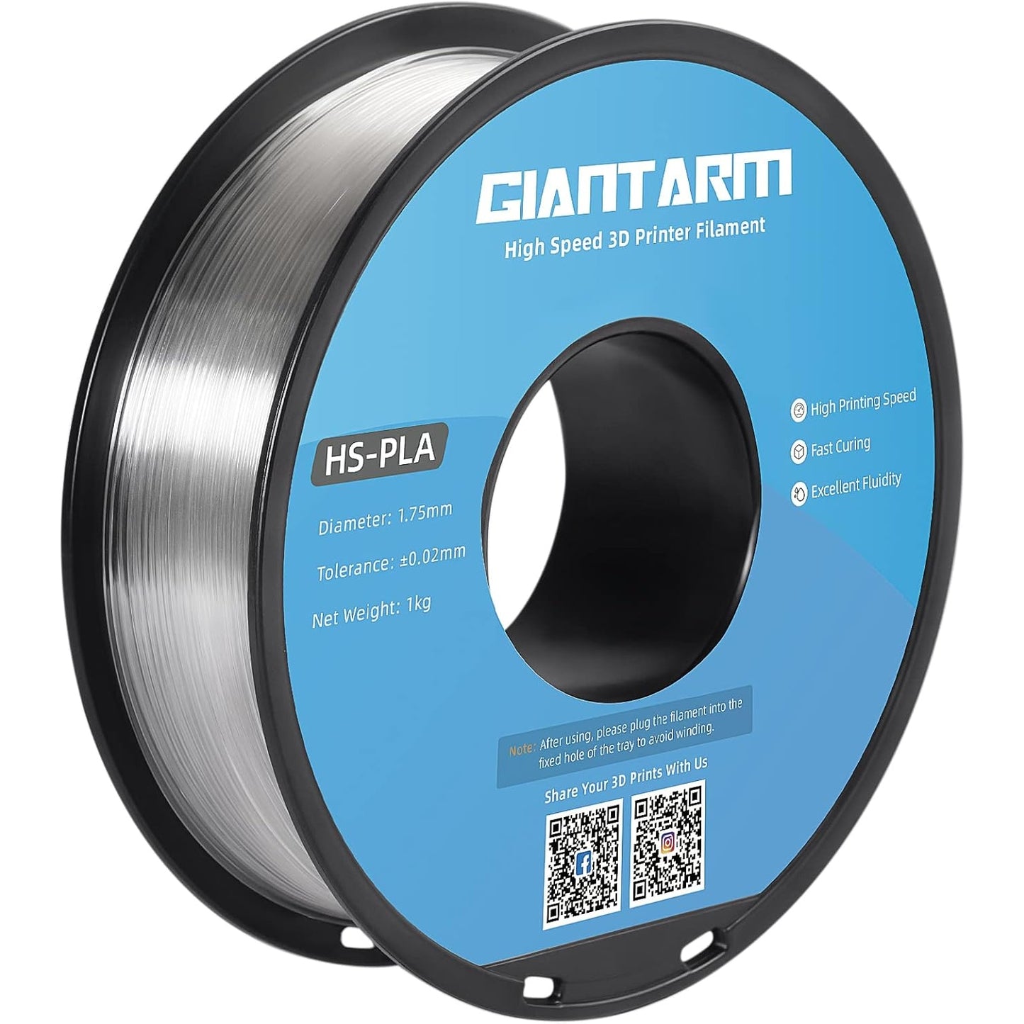 Giantarm - High-Speed Transparent PLA 3D Printer Filament, 1Kg Spool, 1.75Mm