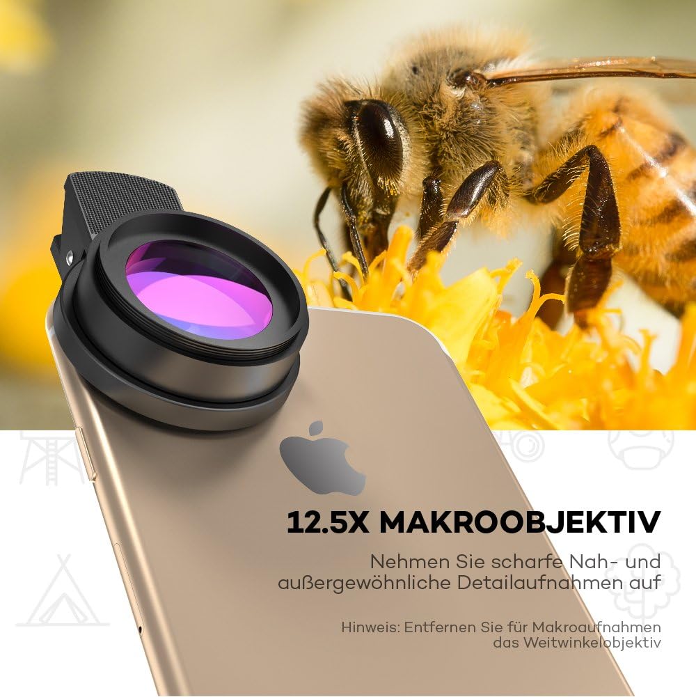 Vava - Lens Clip-On 0.45X Wide Angle & 12.5X Macro For iPhone/Android