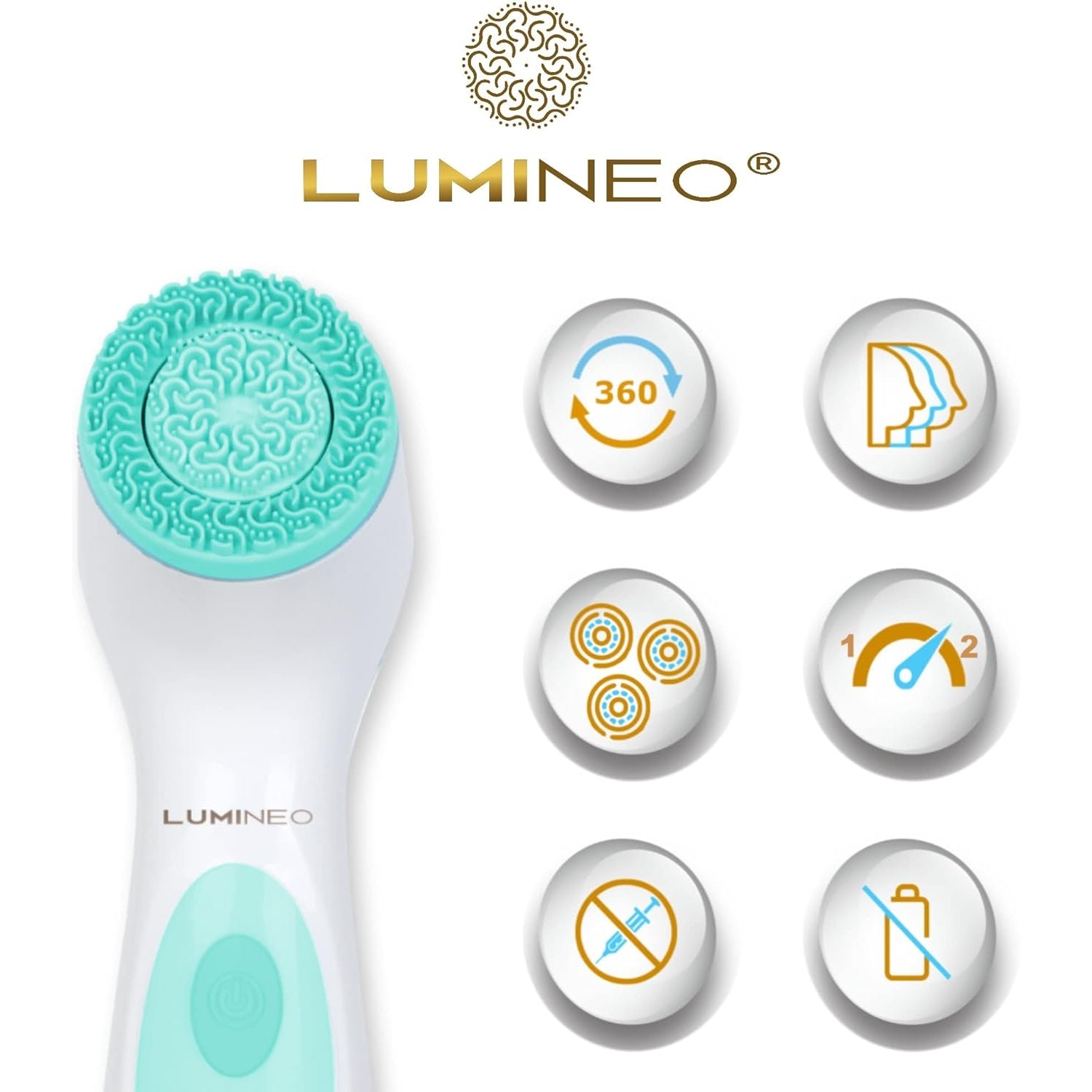 Lumineo - Blemished Skin Facial Cleansing Brush With 3 Medical Silicone Heads