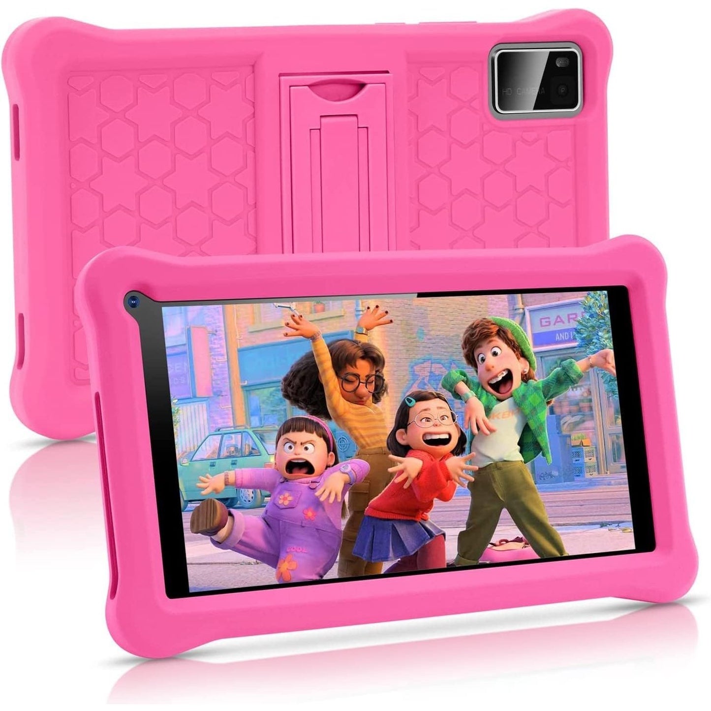 Google Certificated - 7 Inch Android 11 Kids Tablet, 3GB RAM, 32GB ROM, 128GB Expandable, Pre-Installed Software, Bluetooth, WiFi, Dual Camera, Shockproof Case - Pink