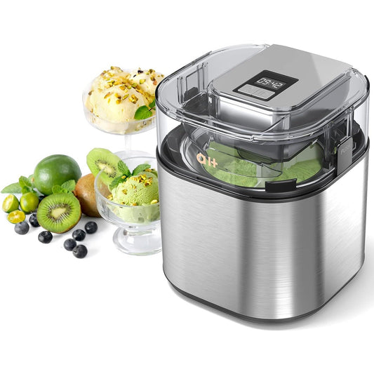 Silver - Ice Cream Maker Automatic 1.5L With LCD Display