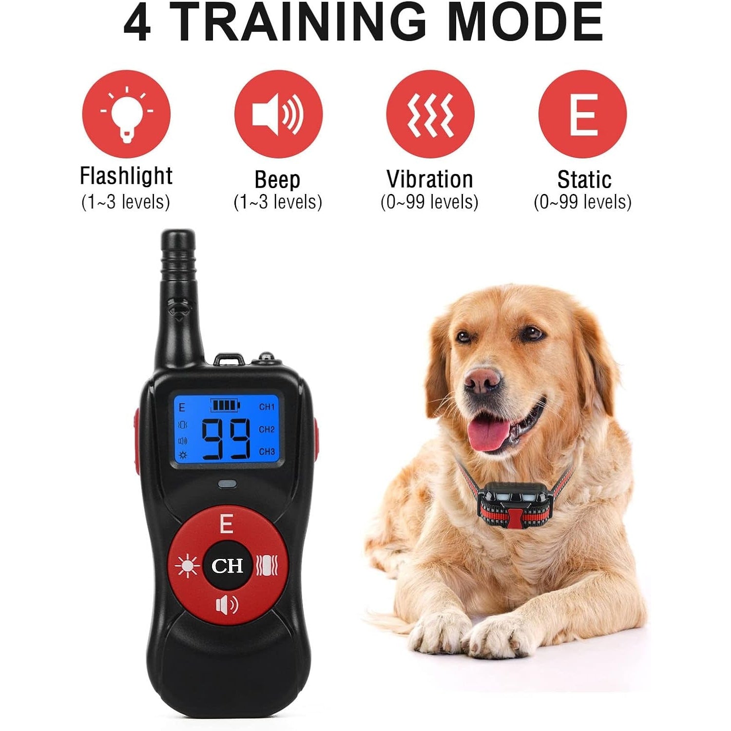 Wodondirect - Waterproof Dog Training Collar With Vibration, Sound, Static, 800M Remote