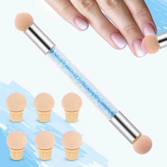 Aster - Nail Art Gradient Sponge Brush With 8 Washable Replacement Heads (Blue)