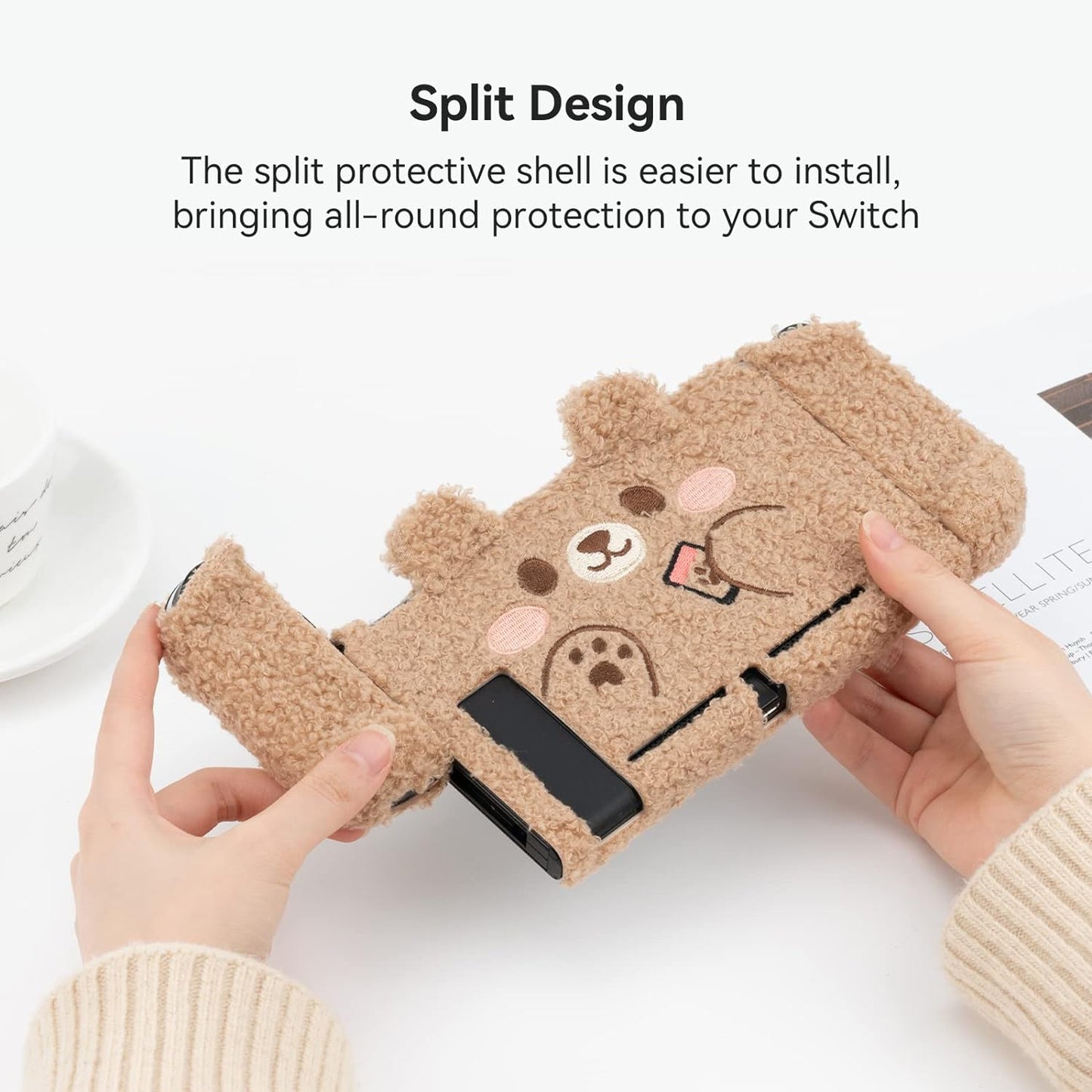 Geekshare - Cute Plush Protective Case For Nintendo Switch - Plush Bear