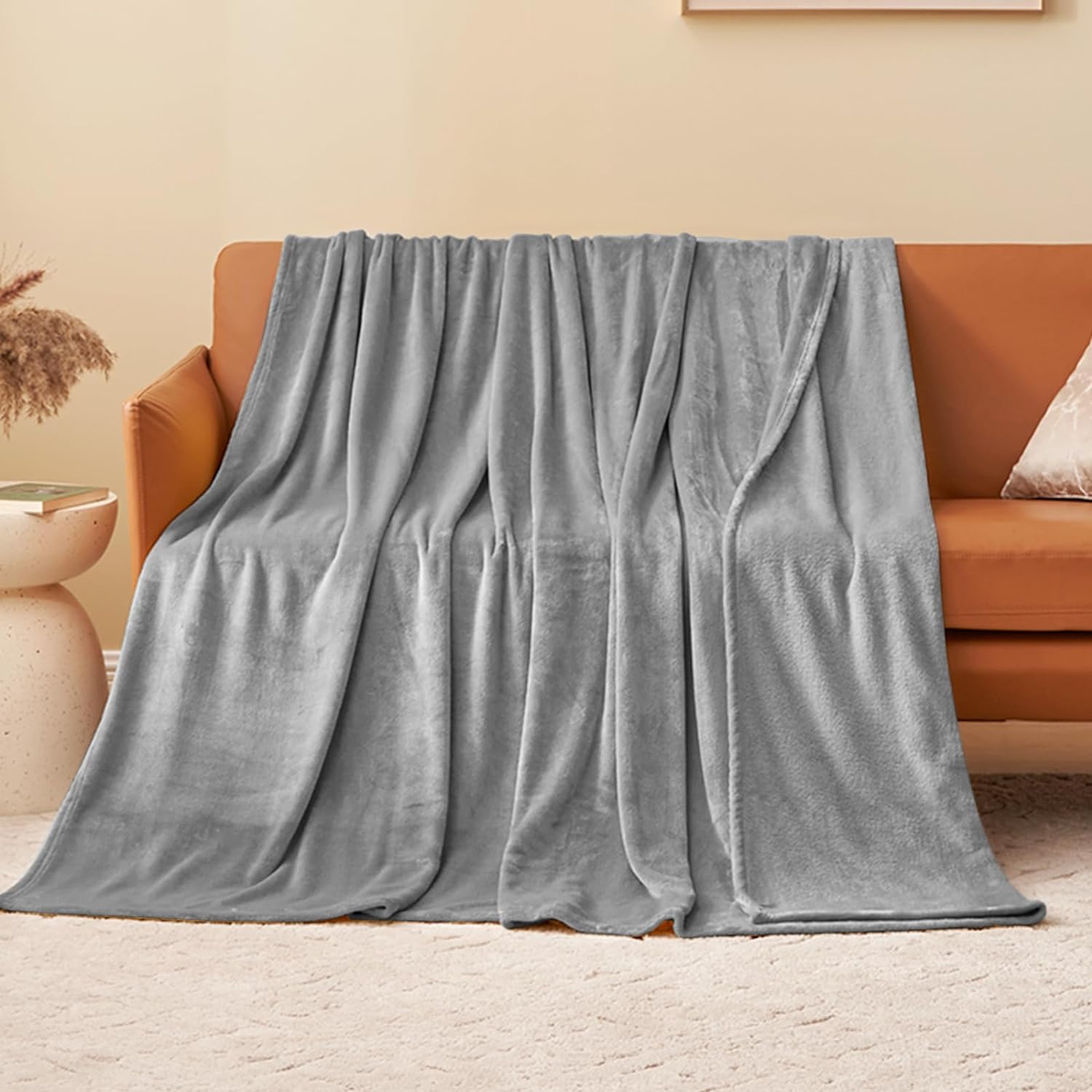 Aisbo - Fleece Blanket Grey Throw, Soft Warm Flannel, 130x150Cm