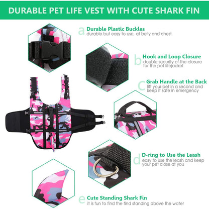 Queenmore - Dog Life Jacket With Rescue Handle & Leash Ring, Pink M