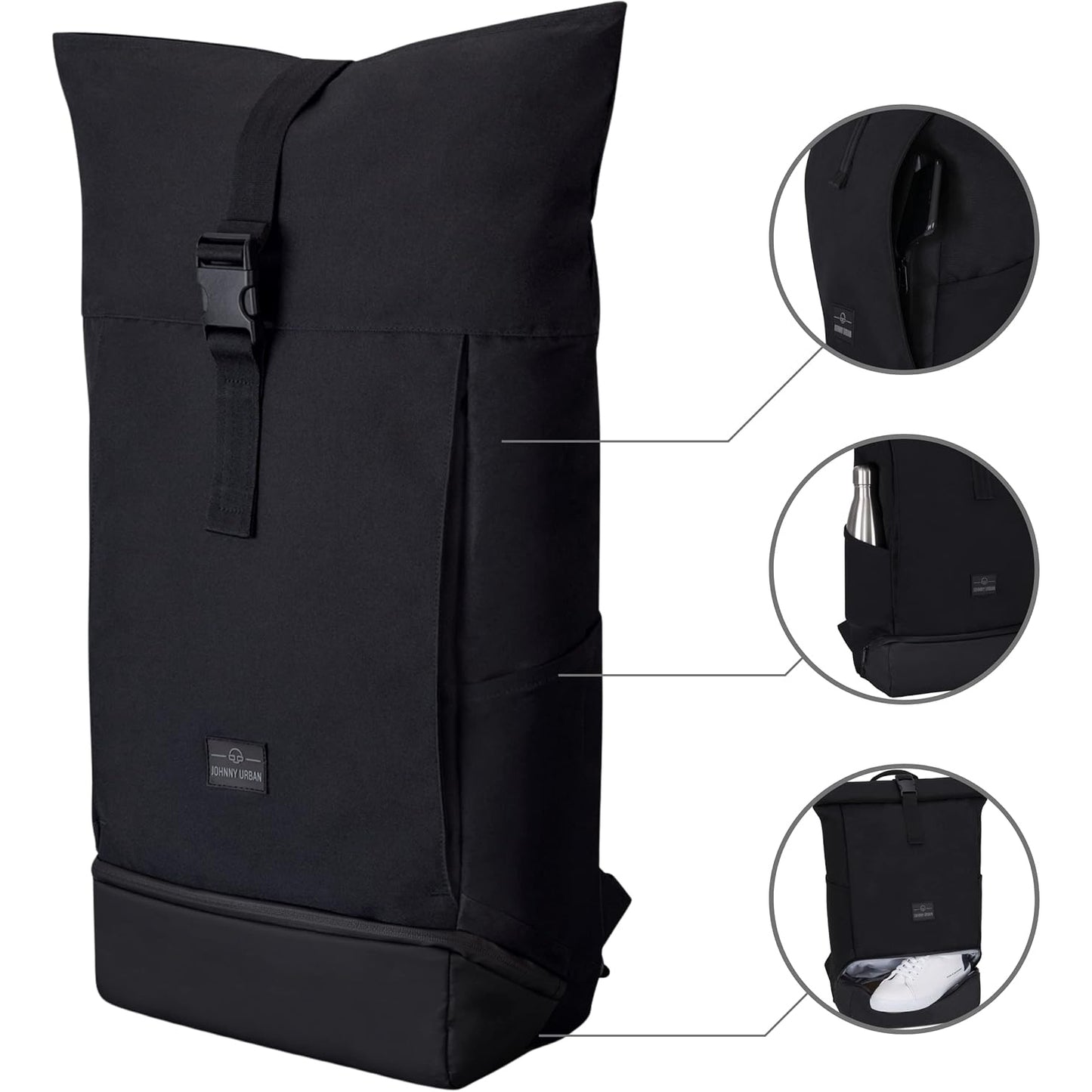 Johnny Urban - Allen XL Large Rolltop Backpack Black