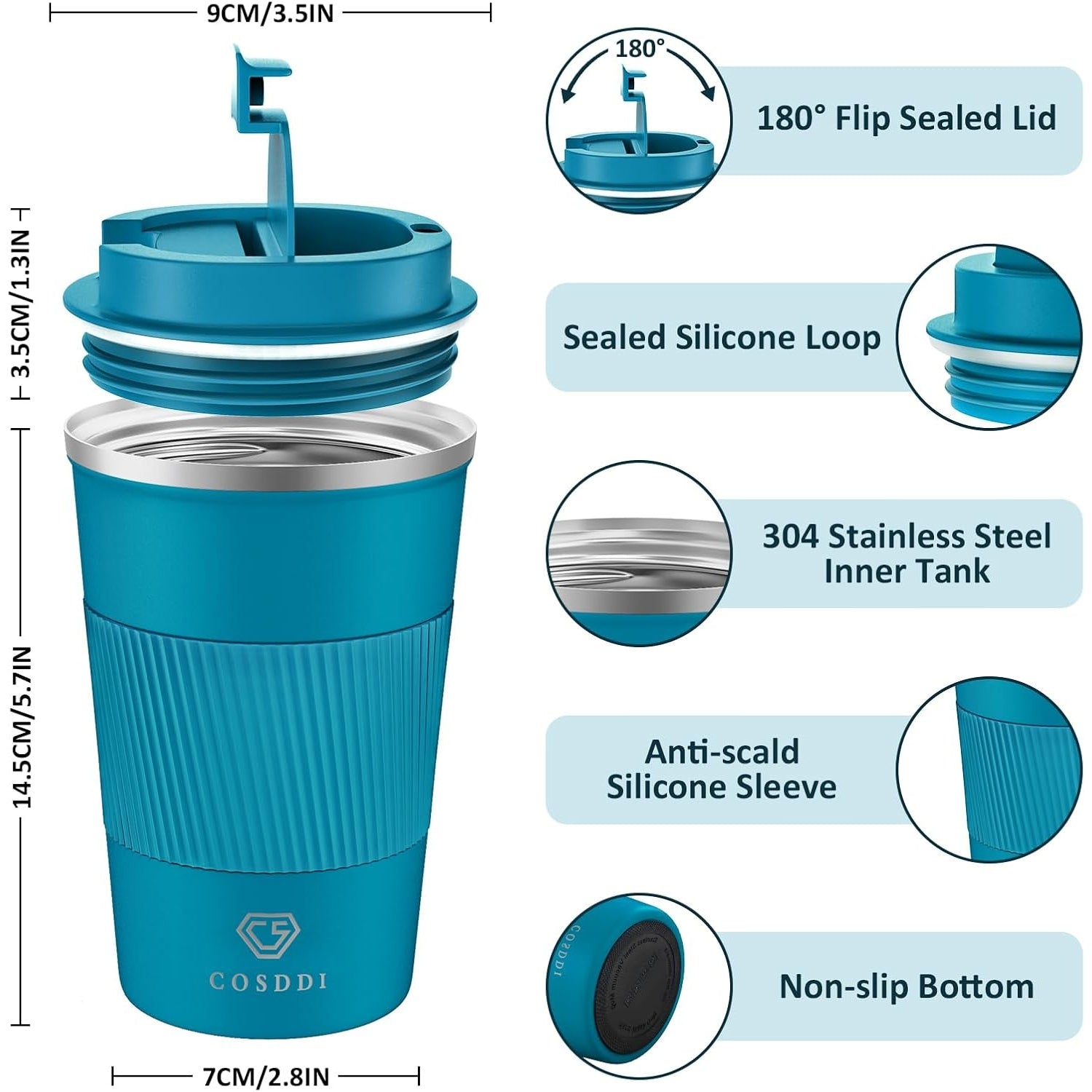 Cs Cosddi - Insulated Travel Mug With Leakproof Lid, 380ml (Blue-A)