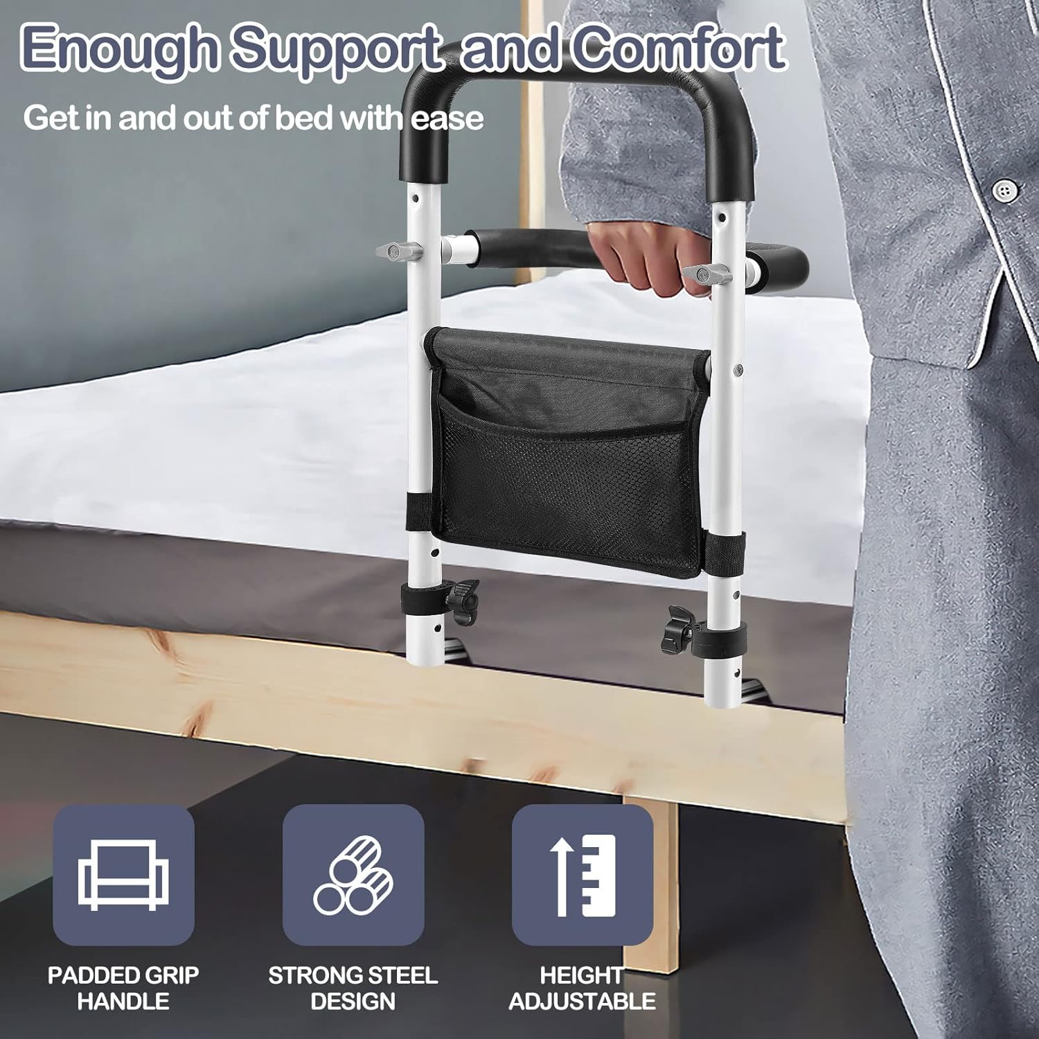 Boeaster - Adjustable Bed Rails With Storage Pocket For Elderly And Seniors