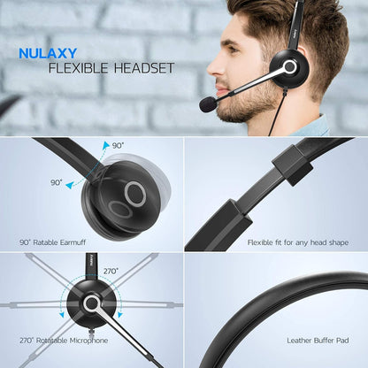 Nulaxy - Wired USB Computer Headset With Noise Cancelling Mic