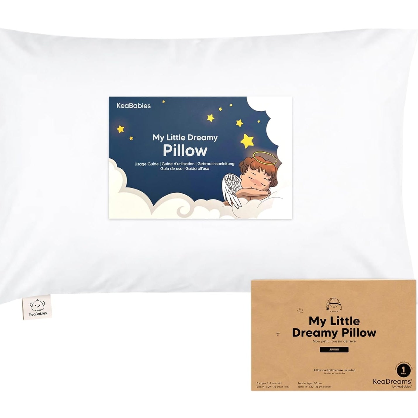 Keababies - Toddler Pillow With Pillowcase, Jumbo 14x20, Soft Organic Cotton, Machine Washable