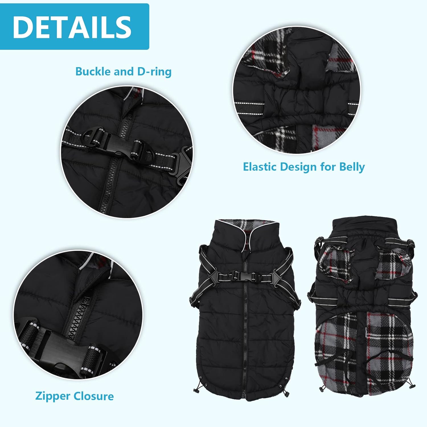 Geyecete - Winter Warm Waterproof Dog Jacket With Harness - Black L