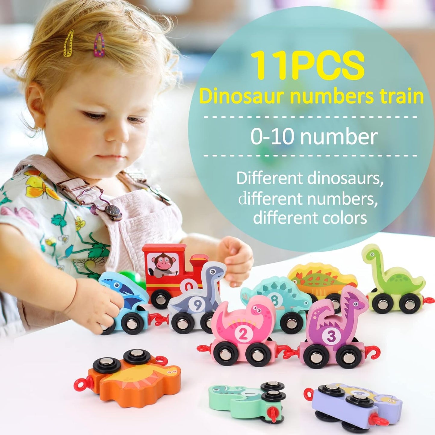 Bestamtoy - Wooden Dinosaur Number Train Educational Set