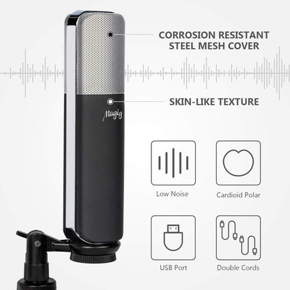 Mugig - Condenser USB Microphone With Tripod Stand And 2 USB Cables