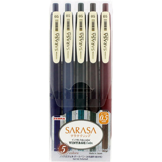 Zebra - Sarasa Clip Gel Ink Pen 0.5mm, Vintage Colors, 5-Color Set