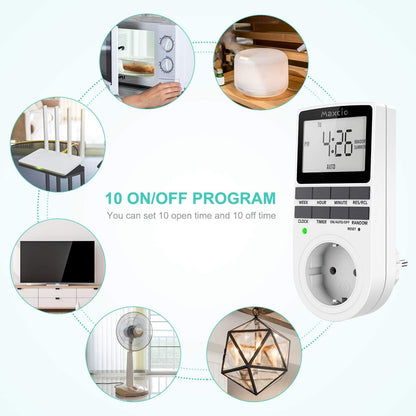 Maxcio - Digital Timer Socket With 10 Weekly Programs (16A/3680W)