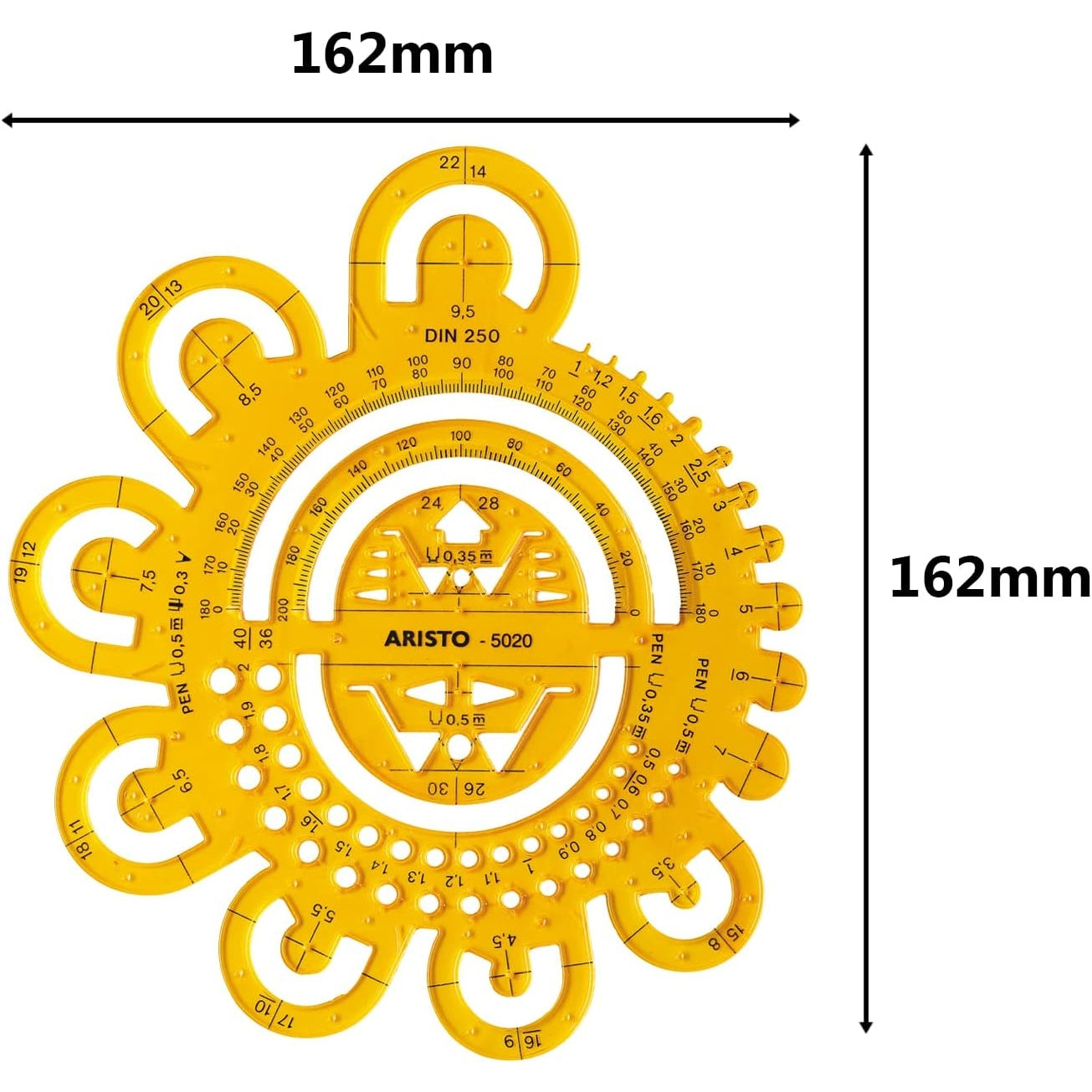 Aristo - Orange Transparent Curve Template 0.5-40 Mm