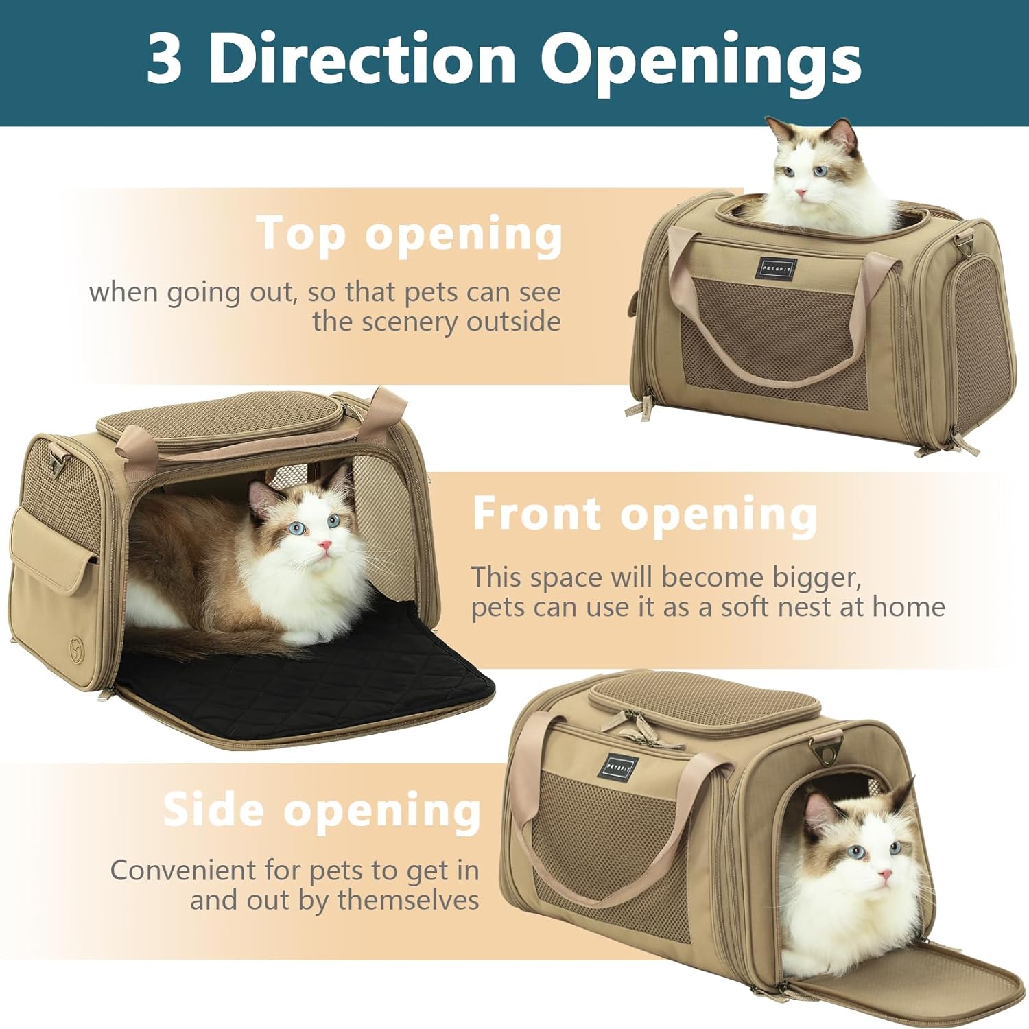 Petsfit - Airline Approved Cat & Dog Carrier, Lightweight, Soft-Sided, Khaki