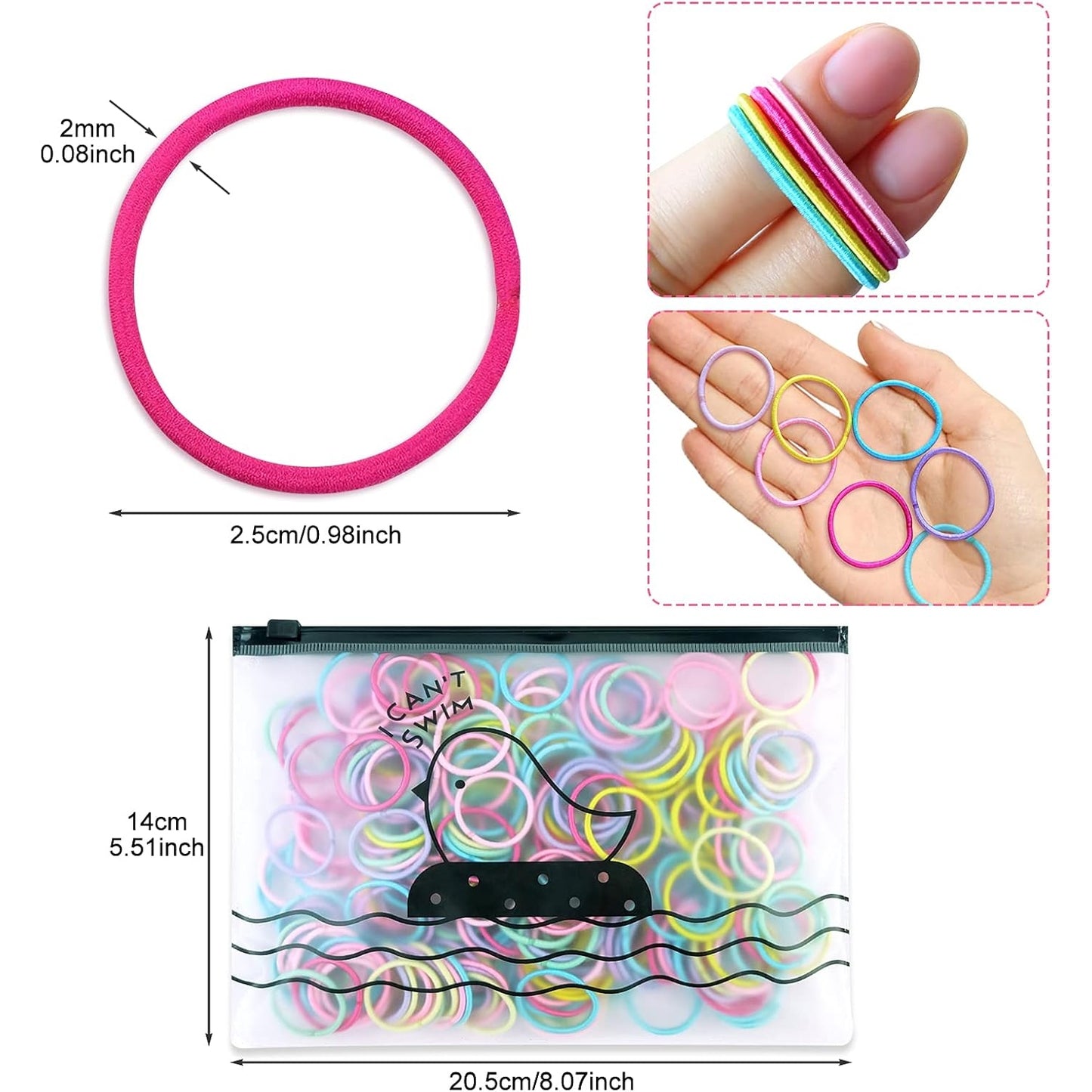 Hanyousheng - 320 Pcs Multicolor Hair Elastics for Girls, 2.5 Cm