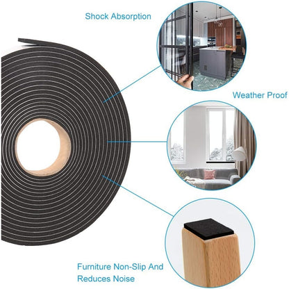 Yiju - Seal Foam Tape 1/2" W x 1/8" T Weather Stripping for Door & Window, 3 Rolls 50Ft Black