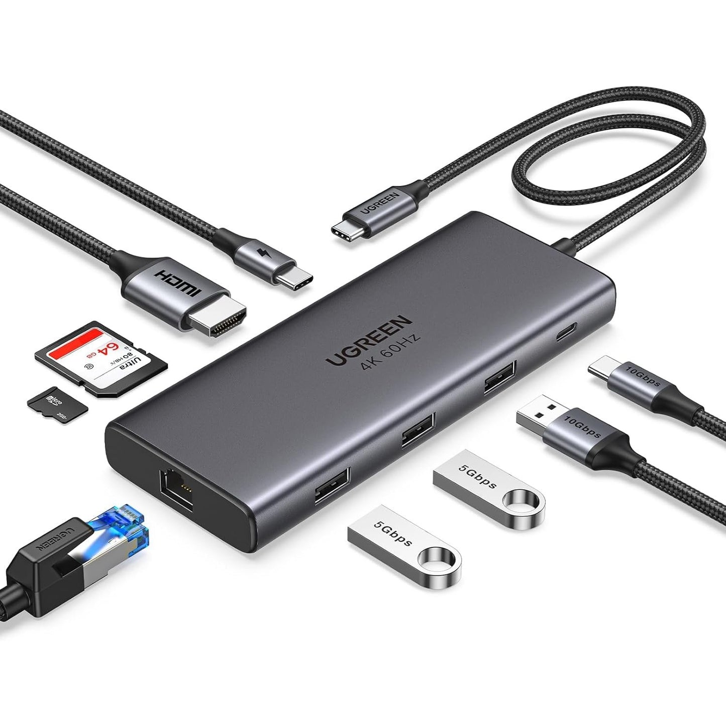 Ugreen Group Limited - Revodok Pro 109 USB C Hub 10Gbps, HDMI 4K, PD100W, Ethernet, SD/TF