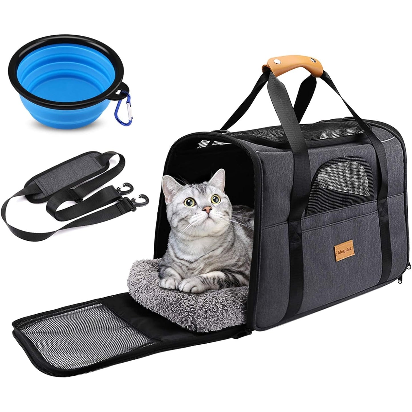 Morpilot - Breathable Foldable Pet Transport Box With Adjustable Strap And Plush Mattress