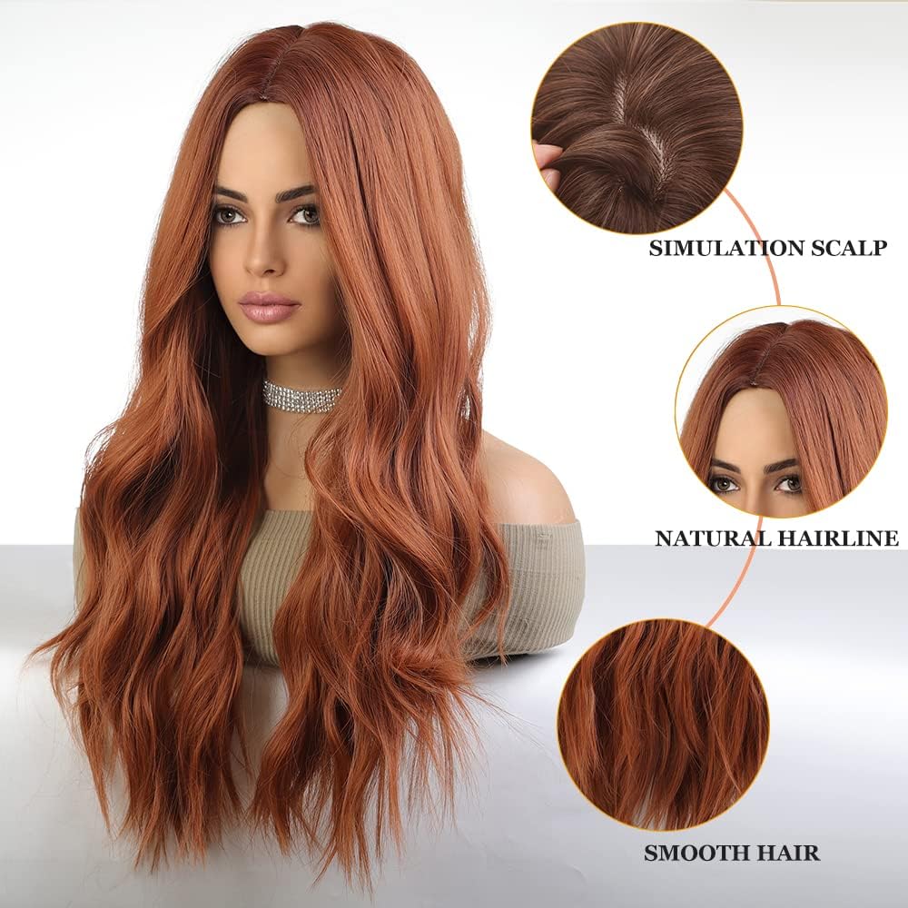 Esmee - Long Ombre Auburn Synthetic Wavy Curly Hair Wig 26 Inches