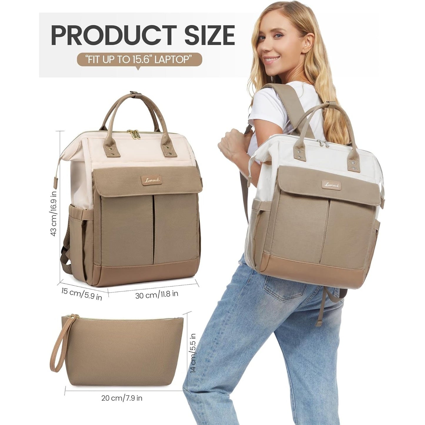 Lovevook - Women's Khaki Laptop Backpack Set of 2