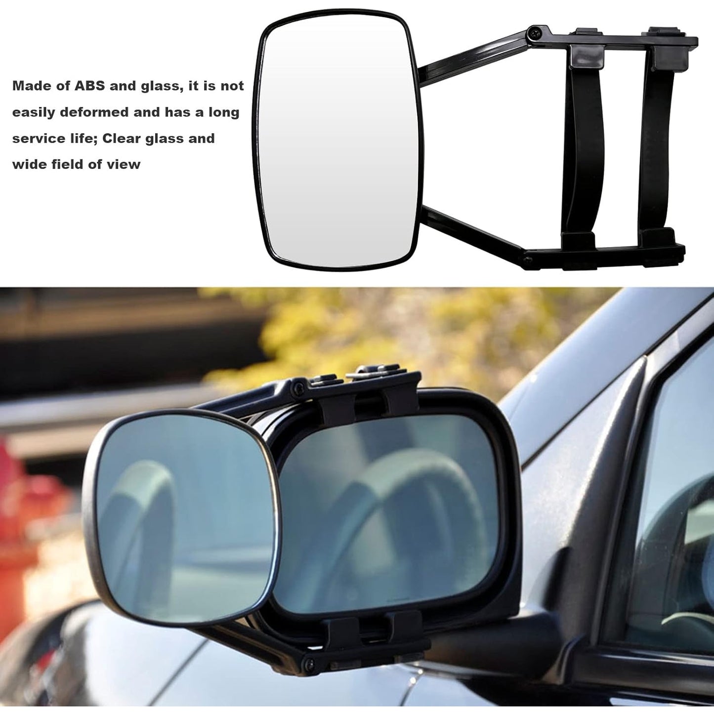 Saihisday - Universal Clip-On 360° Adjustable Towing Mirrors, Vibrationless, Black, 2 Pcs