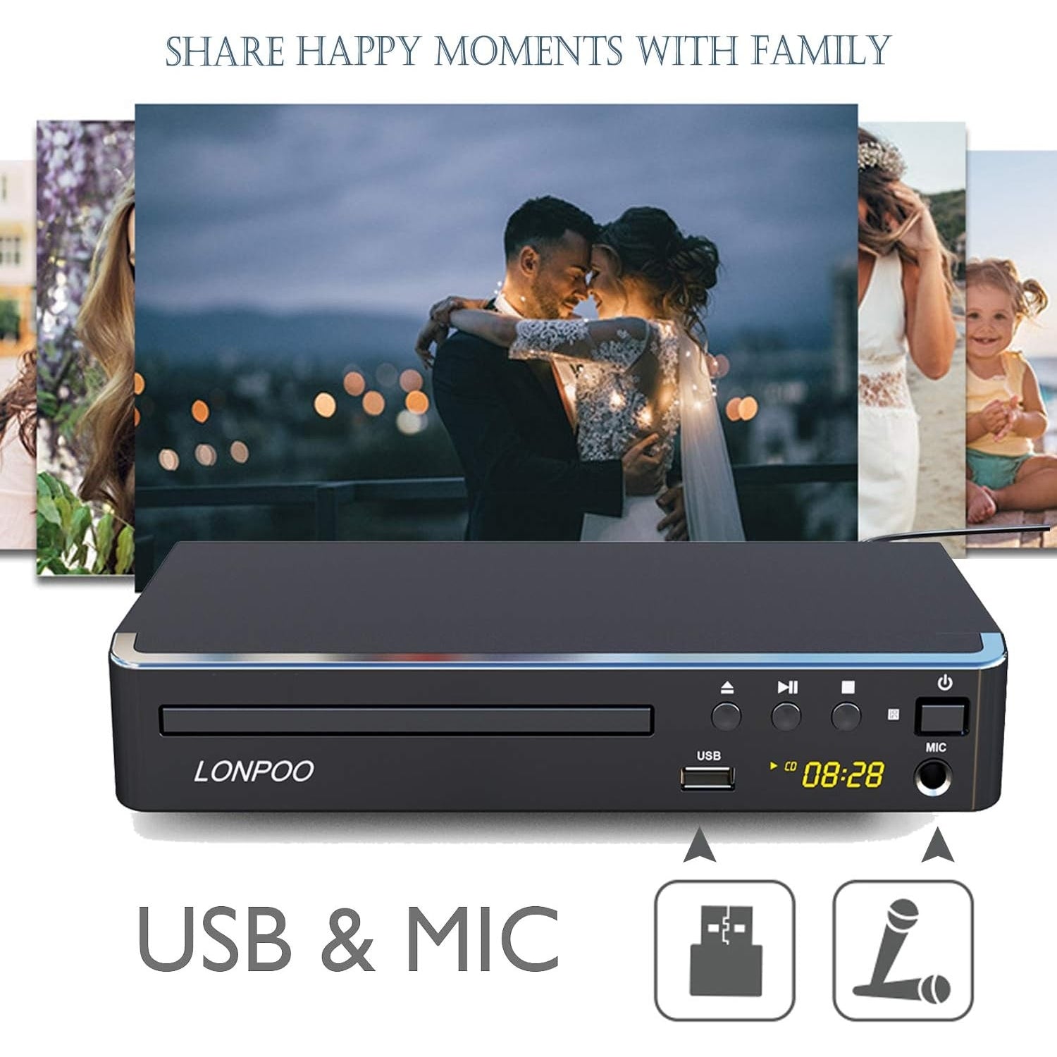 Zhongxinguang - Lonpoo HD DVD Player for TV with HDMI/AV/Coaxial, 1080P, USB & Mic Output