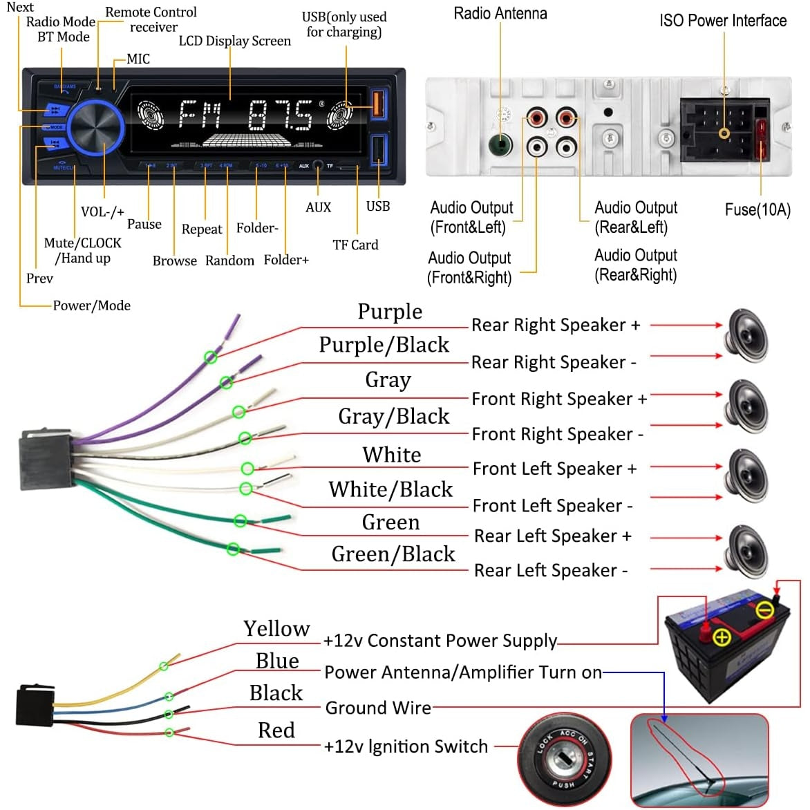 Reakosound - Car Radio Bluetooth Single Din Stereo With Handsfree & App Control