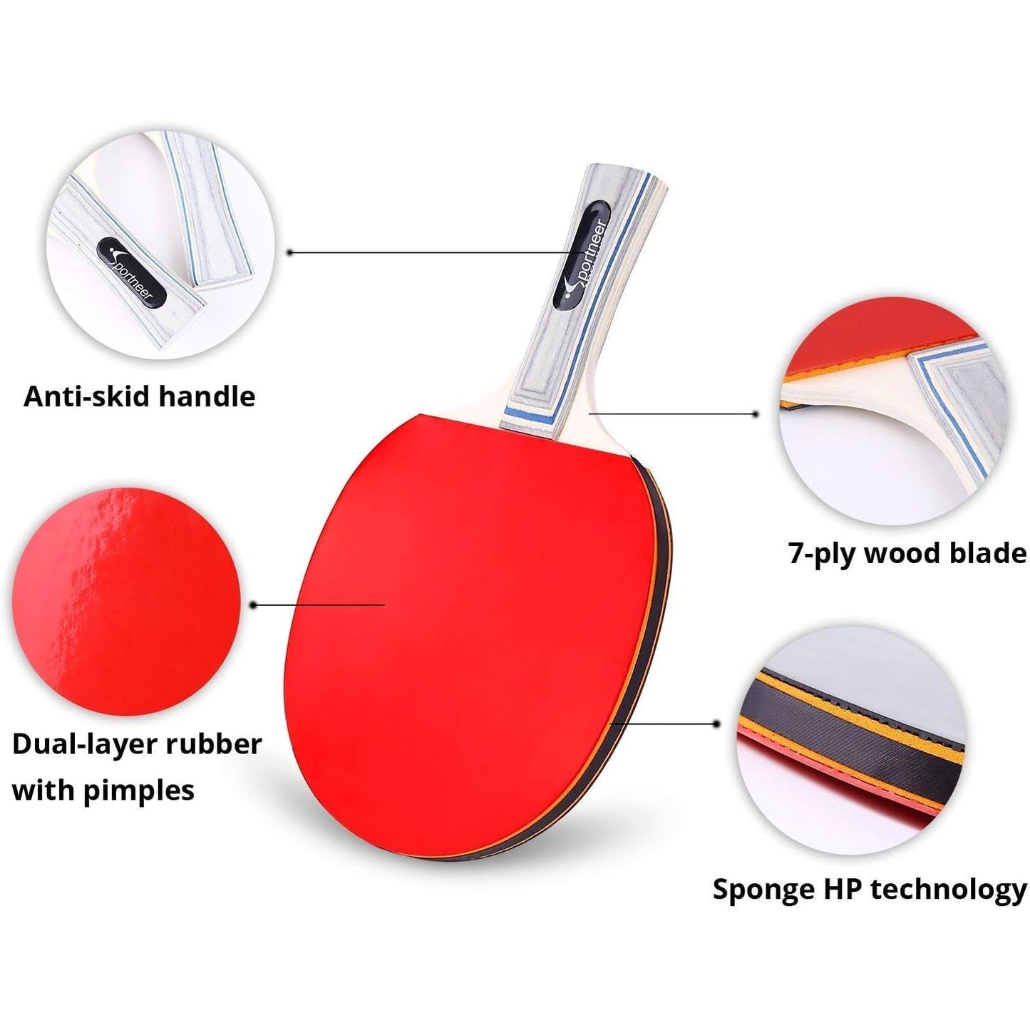 Sportneer - Table Tennis Bat Set: 2 Premium Ping Pong Bats & 4 Balls