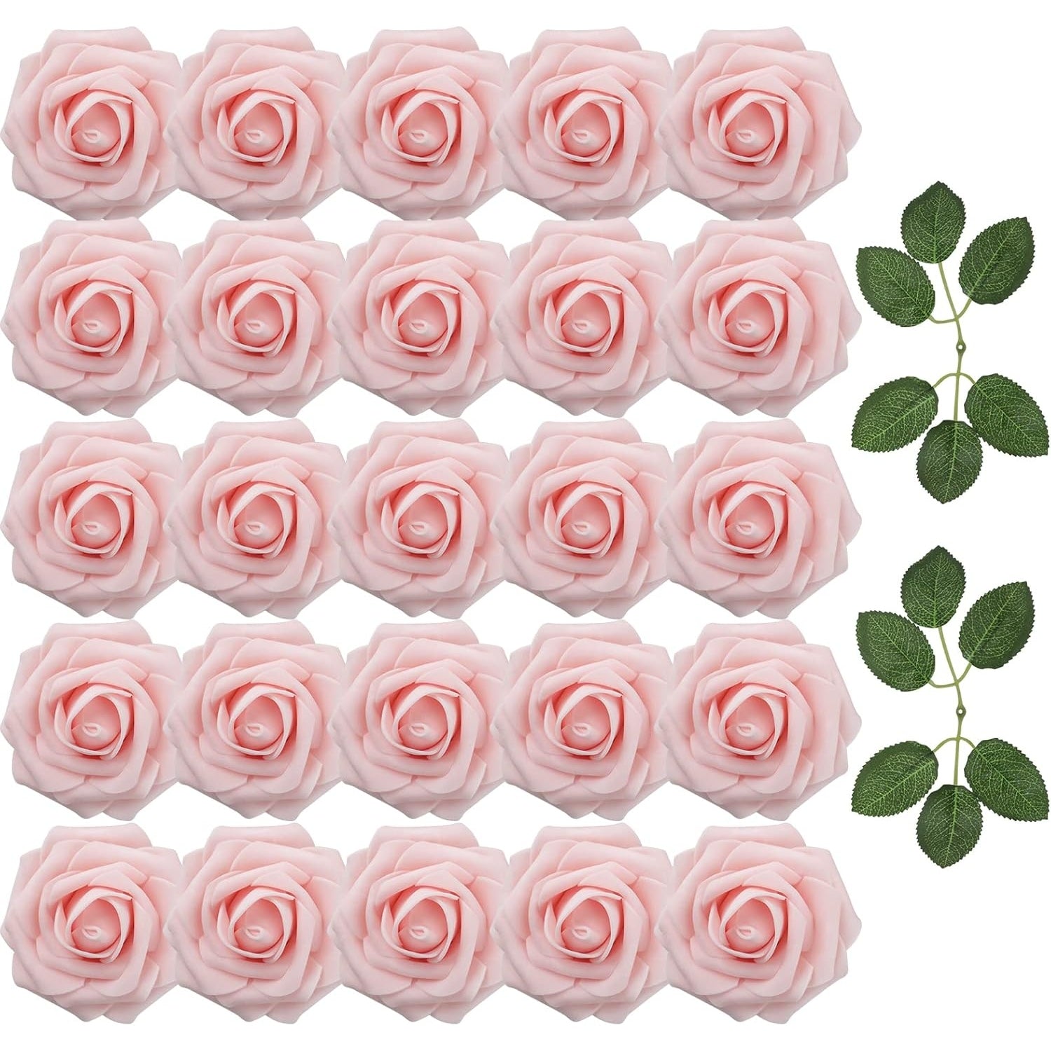 Bigqin - 25 Pcs Artificial Roses Xmas Decor Realistic Foam Roses With Stems, Pink