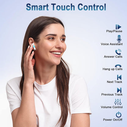 Wasart - Wireless Bluetooth 5.3 Earbuds, 40H Playtime, Touch Control, IP7 Waterproof