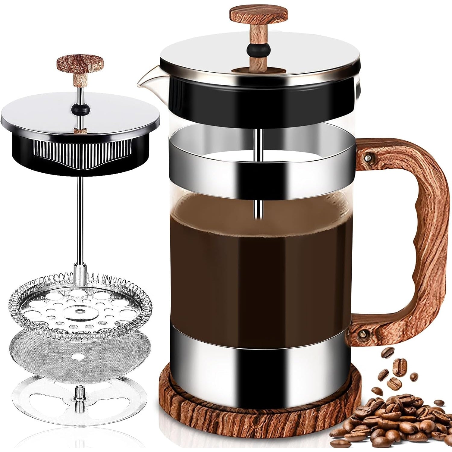 Guhaool - French Press Coffee Maker, 1000Ml, Stainless Steel & Glass