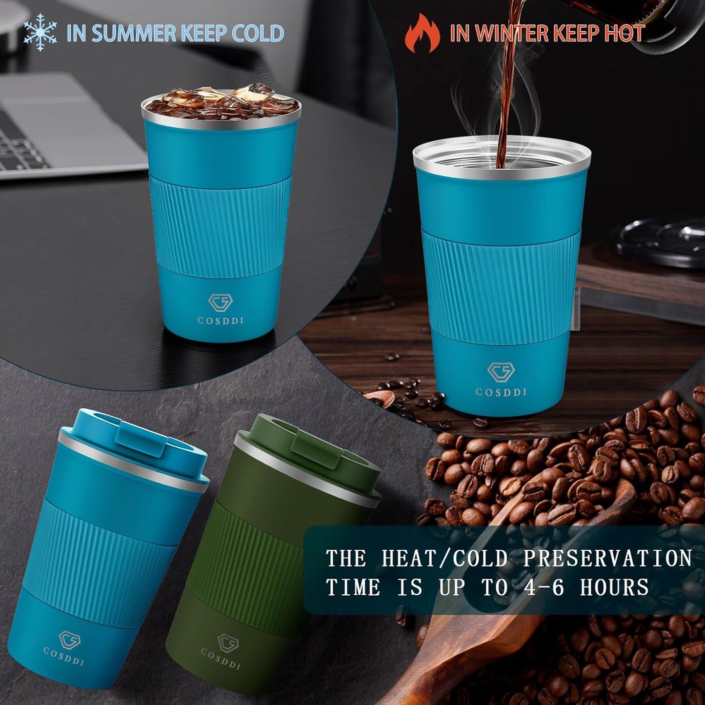 Cs Cosddi - Insulated Travel Mug With Leakproof Lid, 380ml (Blue-A)