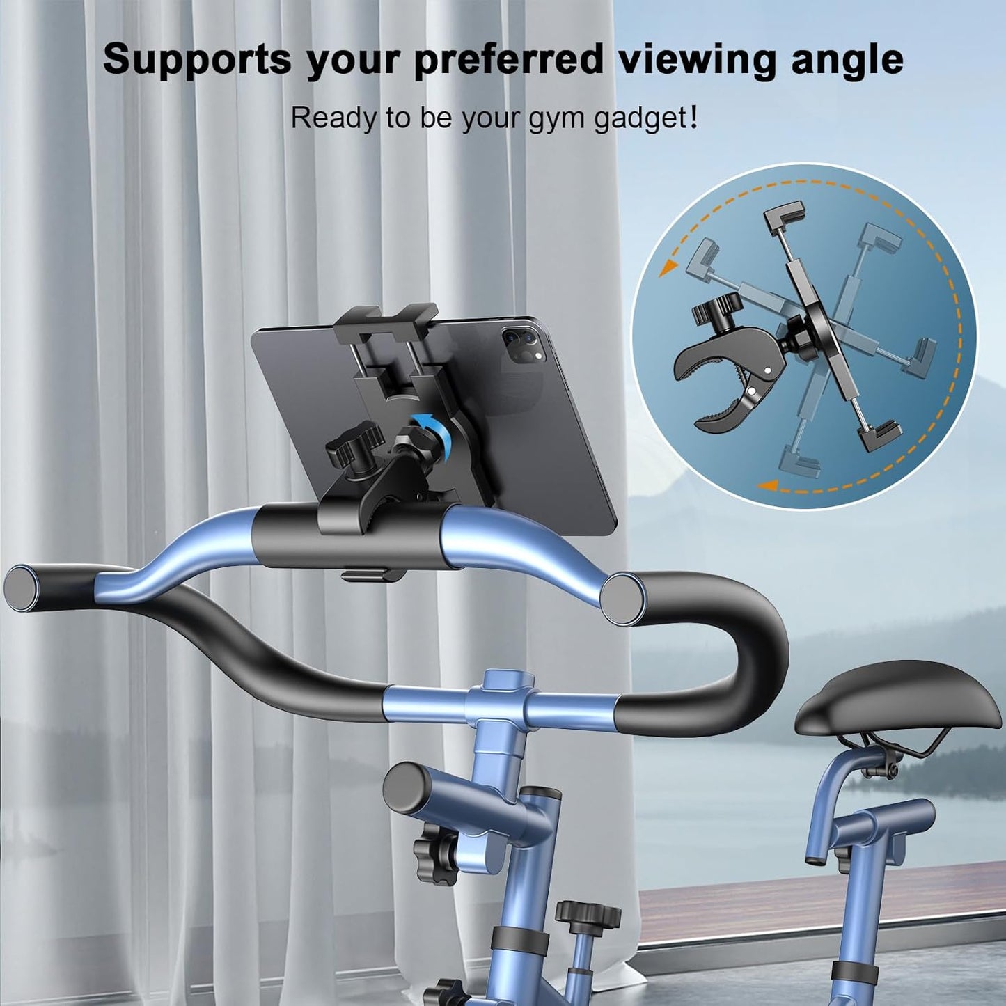 Romhaus - iPad Clamp Mount, Tablet Holder for Treadmill, Mic Stand, Stroller, Exercise Bike