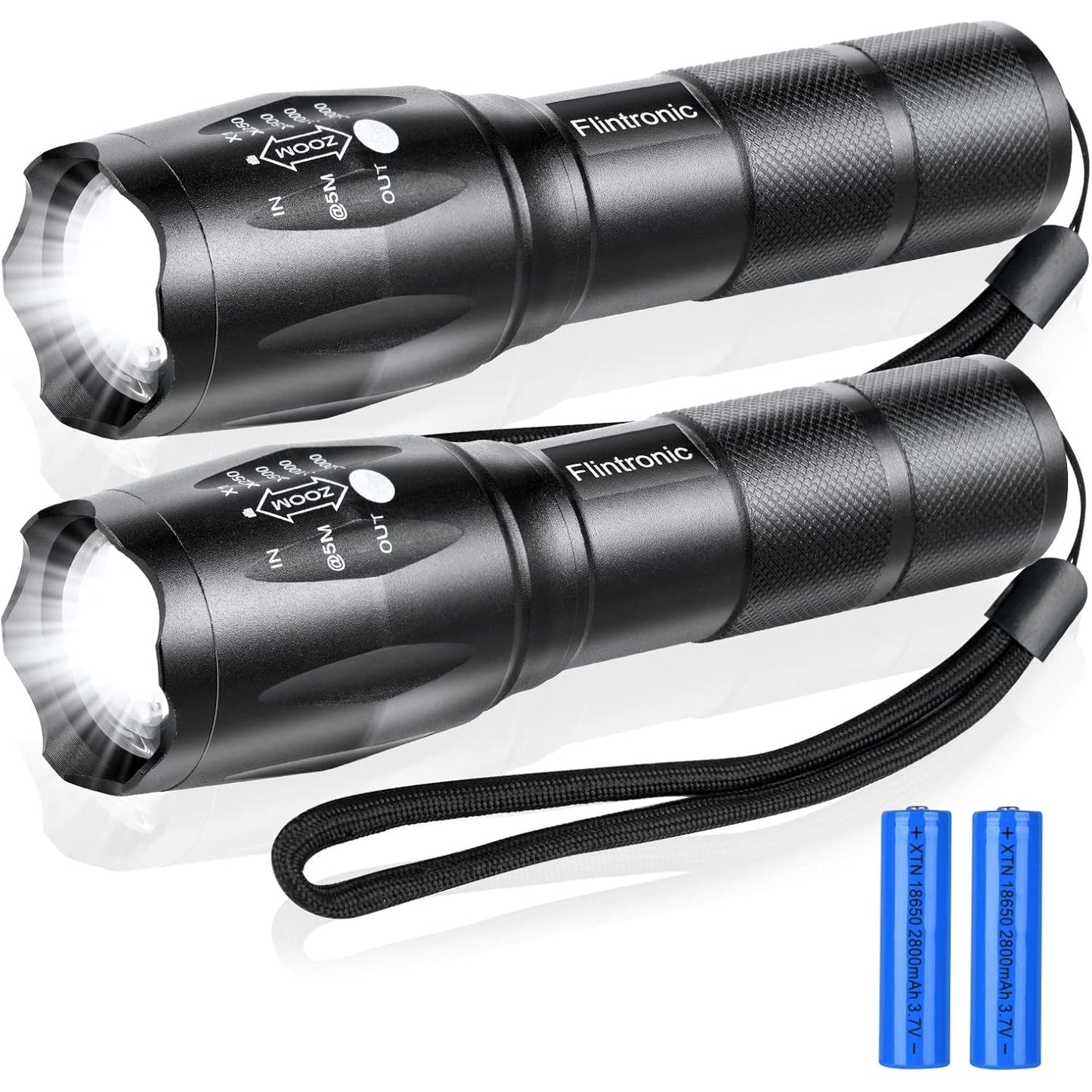 Flintronic - Led Rechargeable Torch, 2Pcs Cree T6 1000Lumens, Zoomable Mini IPX6 Waterproof