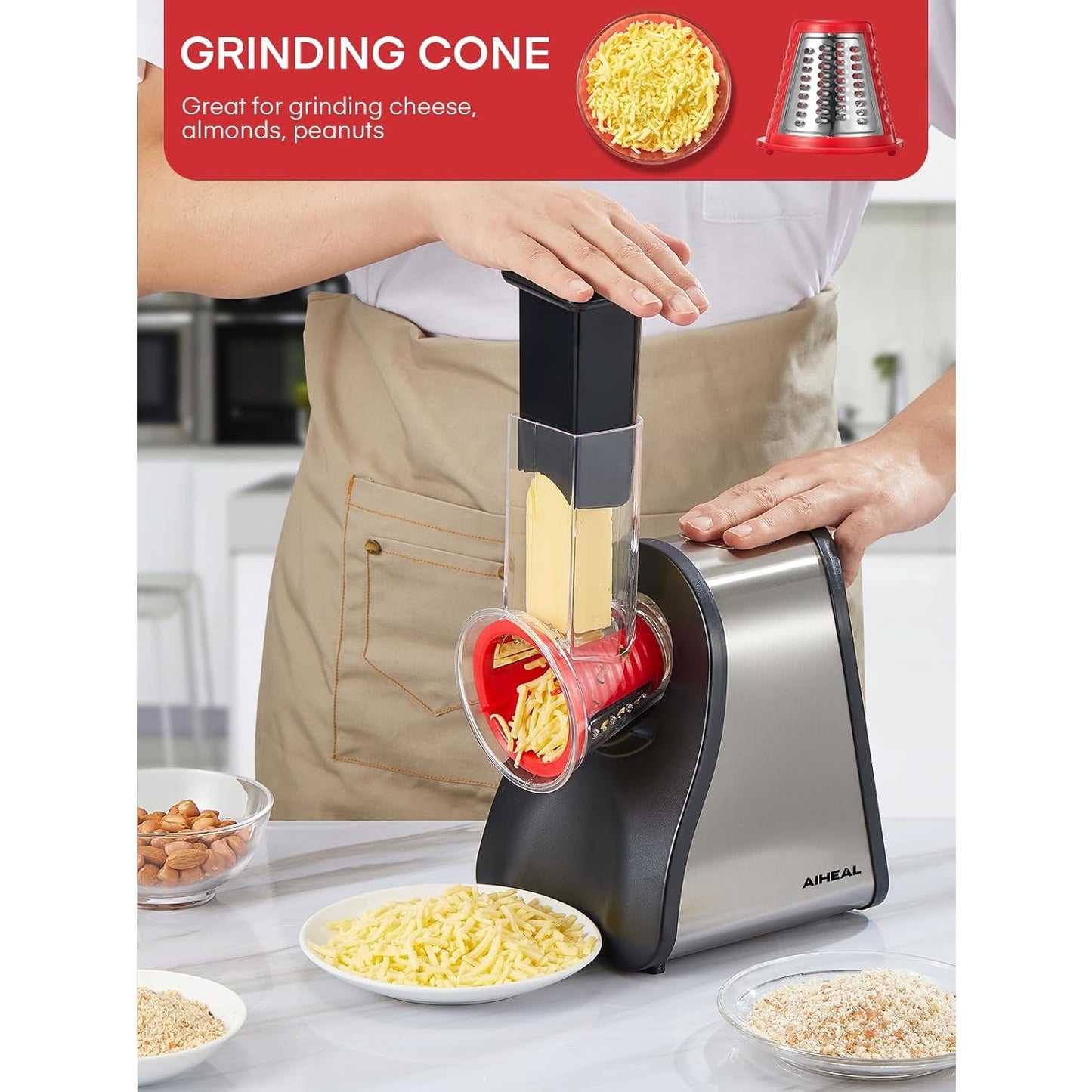 Aiheal - Electric Cheese Grater 150W One-Touch Control