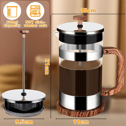 Guhaool - French Press Coffee Maker, 1000Ml, Stainless Steel & Glass