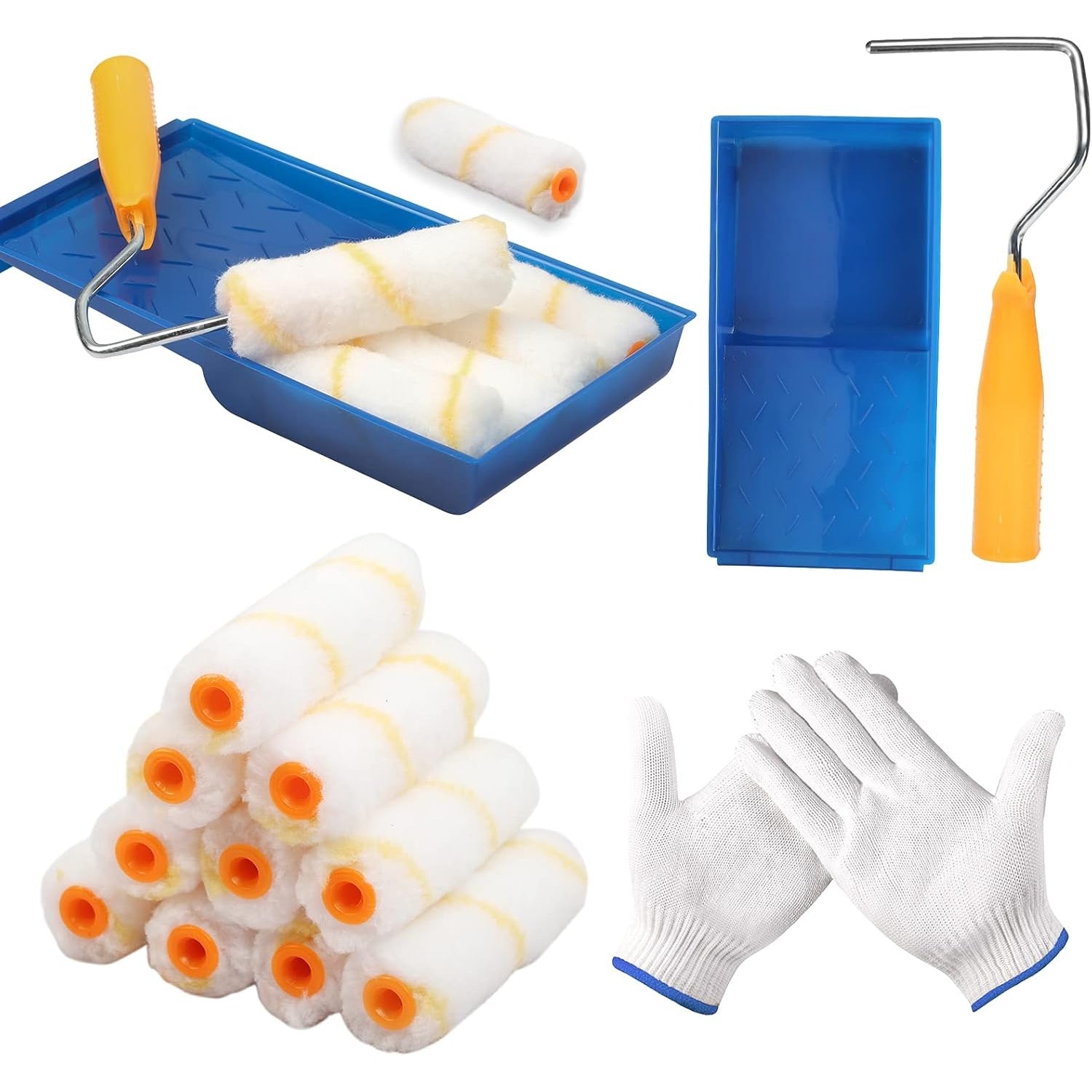 Mini Roller Sleeve - 10Pcs 4-Inch Roller Sleeves Set With Tray, Frame, Gloves