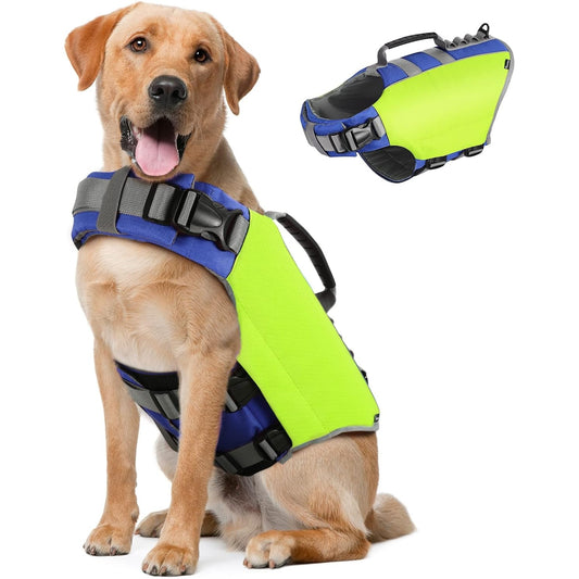 Pawaboo - Dog Life Jacket, Reflective Safety Vest With Rescue Handle, Bright Yellow, XL