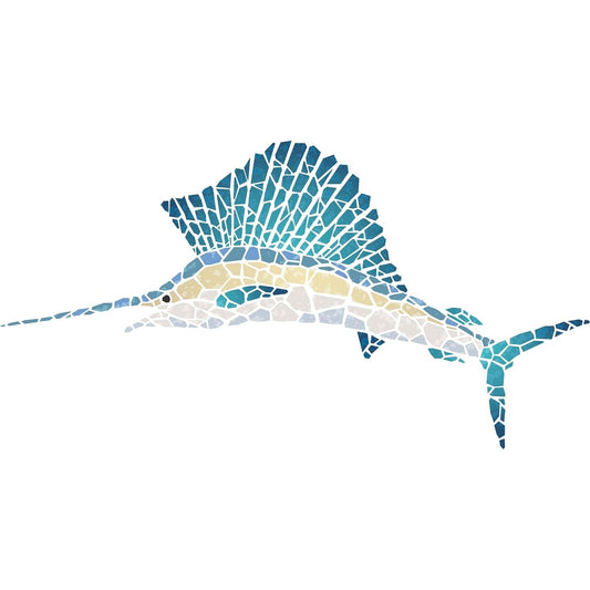 Marlin Stencil - Mosaic Fish Sailfish Wall Stencil 11.5 X 6 Inch