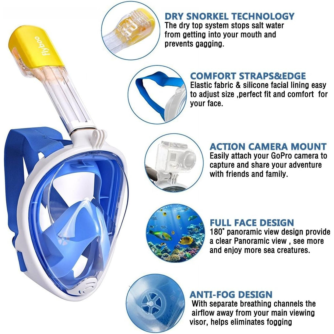 Flyboo - 180Â° Full Face Snorkeling Mask With Anti-Fog & Anti-Leak Technology